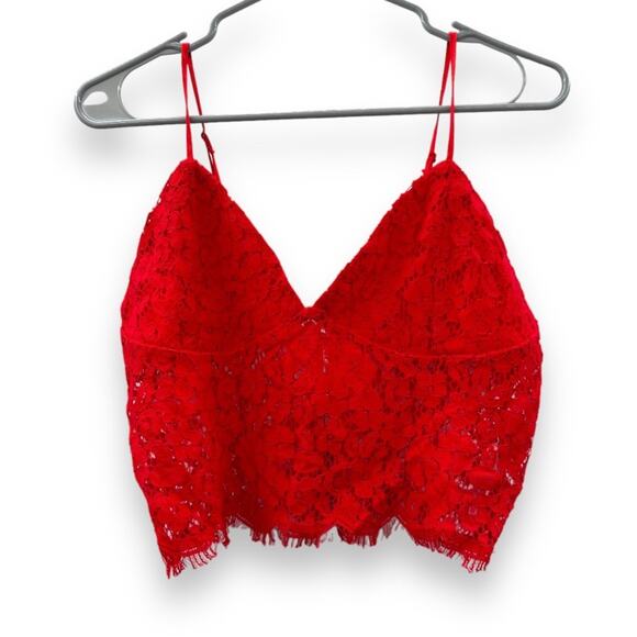Bardot Sienna Ruby Red Floral Lace Bralette Sleeveless Crop Top Size‎ L - Picture 1 of 6